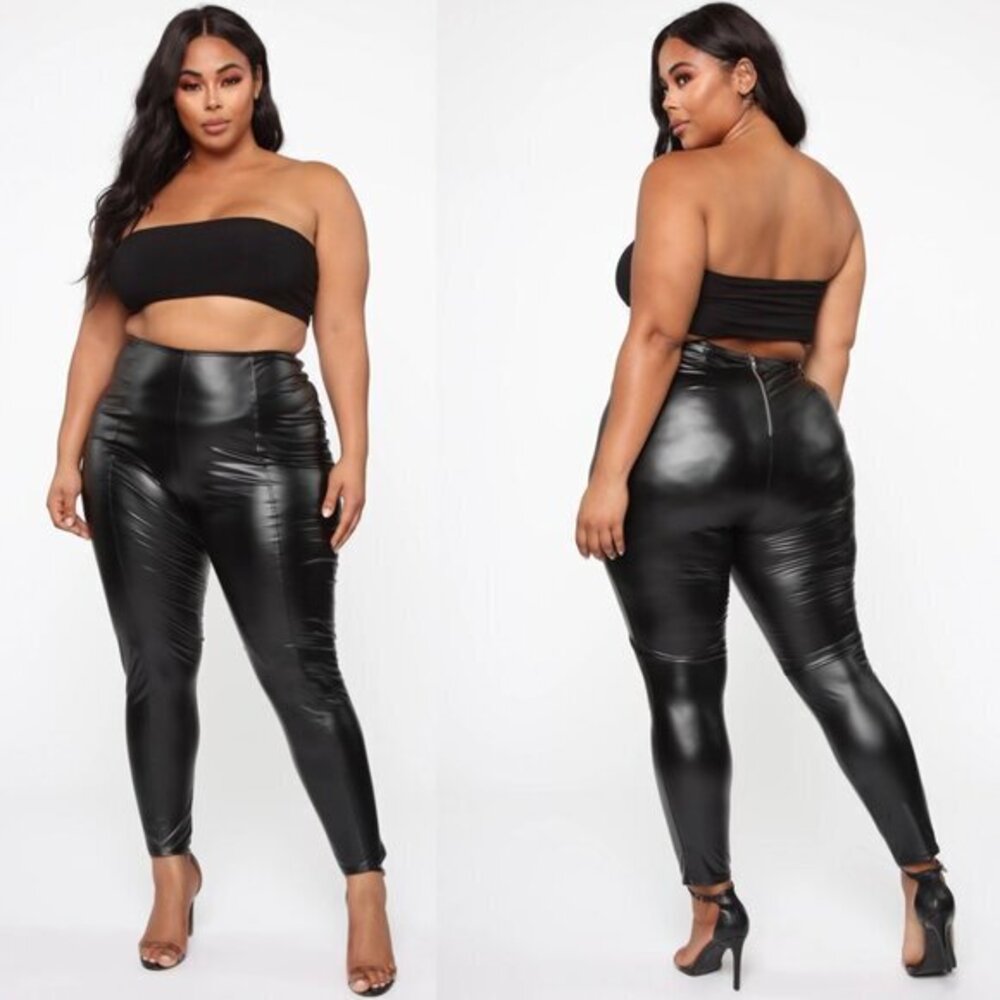 Fashion Nova Black Faux Leather Leggings Plus Size 3X NWT